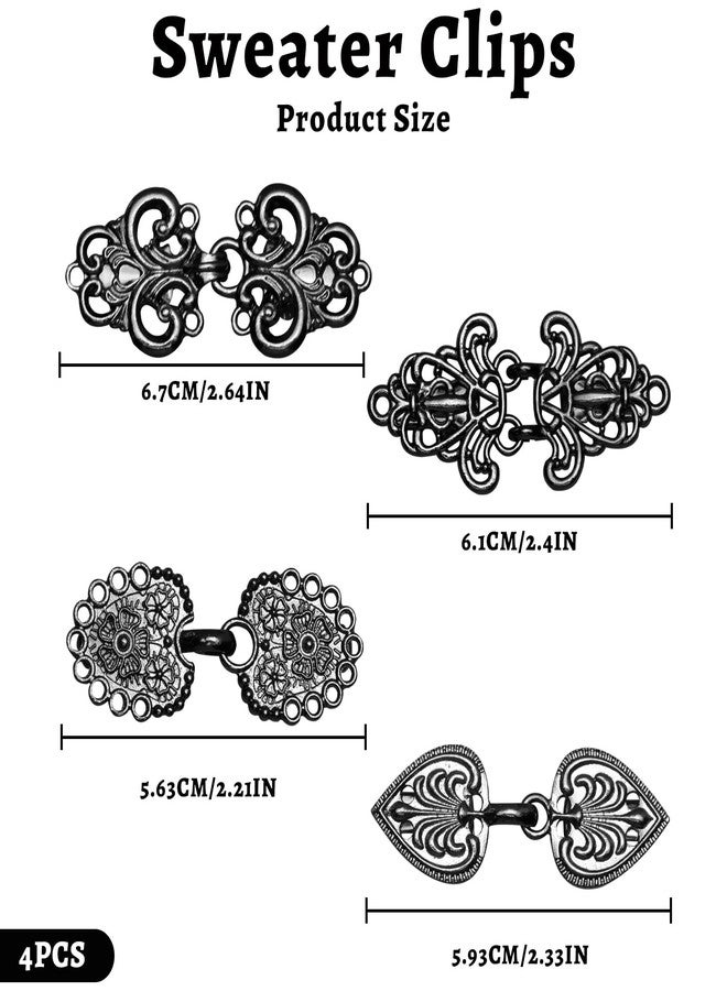 Abvsdu 4 Pieces Vintage Sweater Clips, Sweater Clips for Cardigans to Hold Sweater Together, Shawl Collar Clasp Dress Shirt Brooch Clip&dress Clip Back Cinch (Black) - Image 2